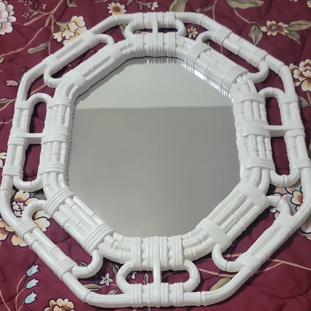 Vintage Homco White Wicker Resin Mirror Wall Decor Set